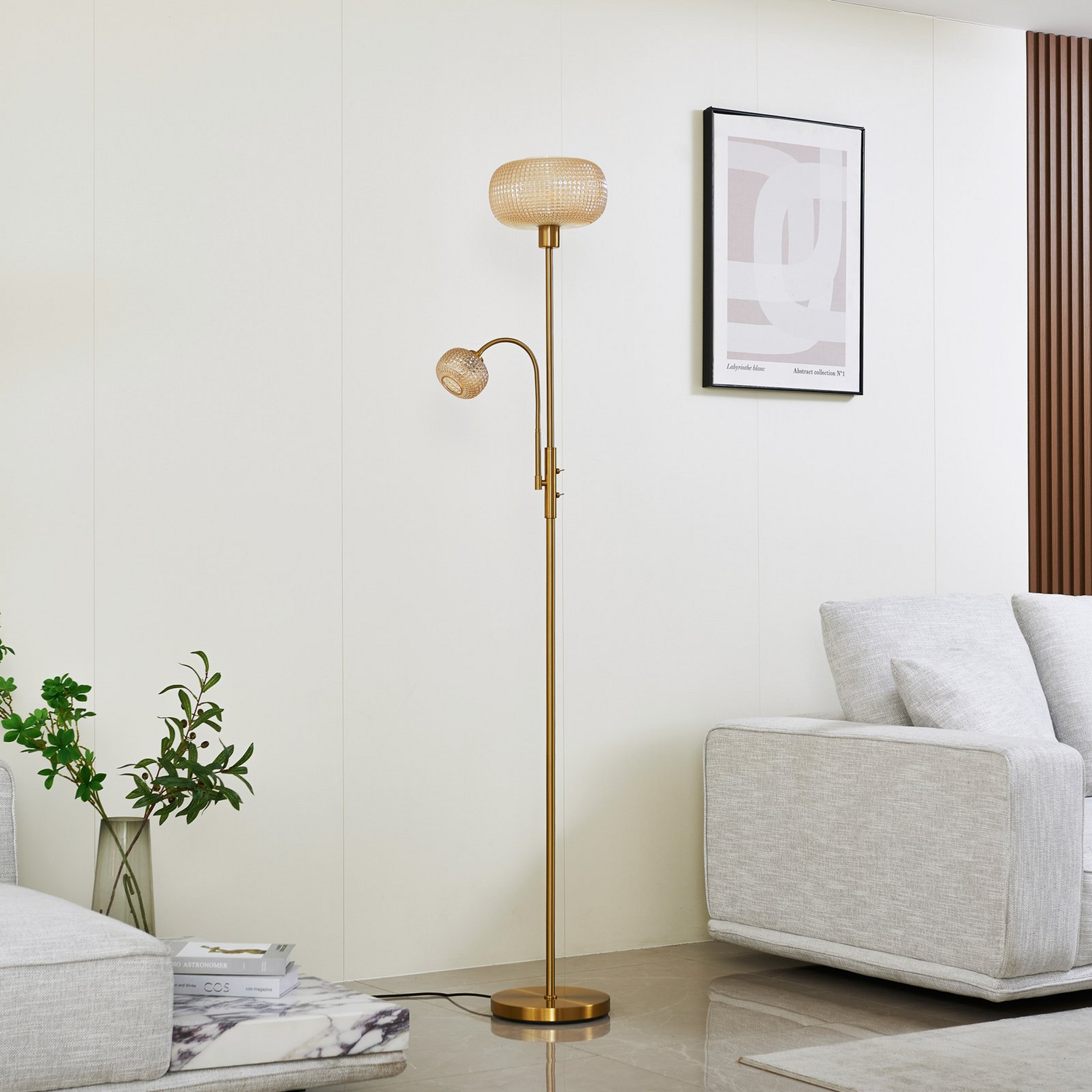 B-Ware Lindby Stehleuchte Aliette Stehlampe Standleuchte E27 Gold/Amber Glas Leselicht