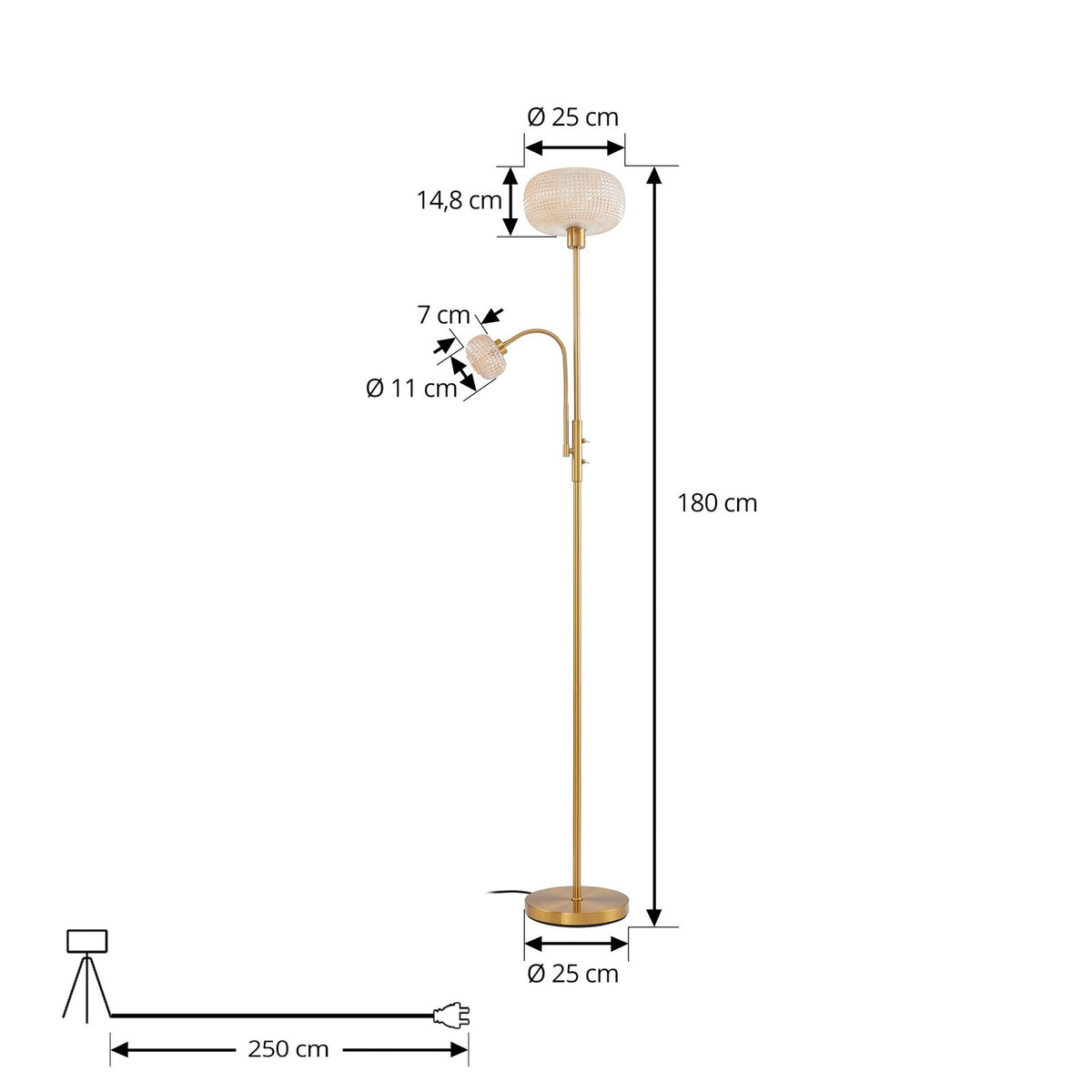 Lindby Stehleuchte Aliette Stehlampe Standleuchte E27 gold/amber Glas Leselicht - 4251911793406