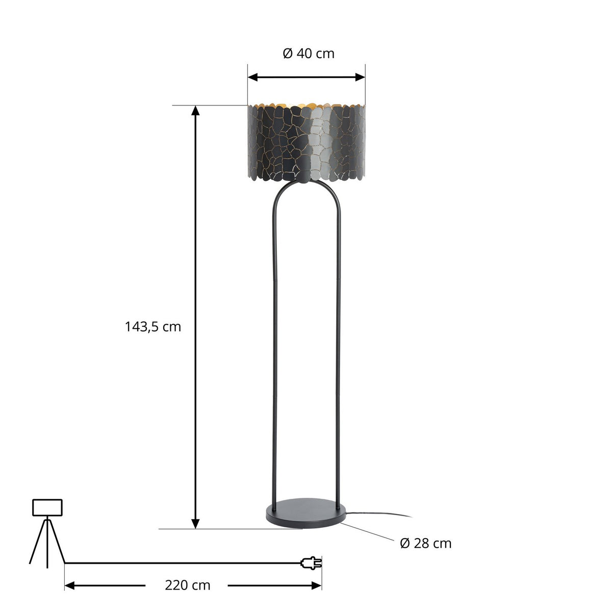 Lindby Stehleuchte Lampe Aralena schwarz gold Höhe 1435 cm - 4251911786354