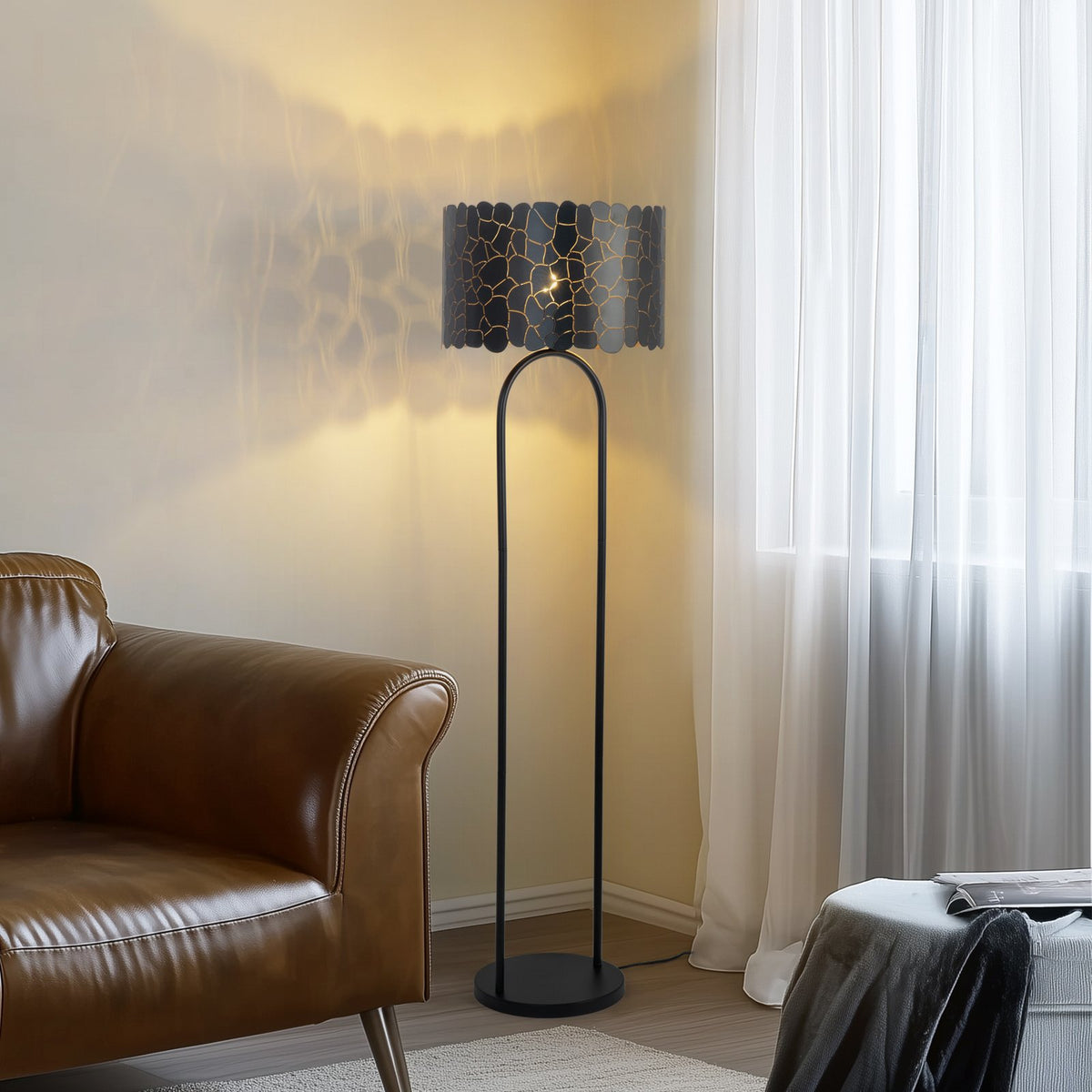 Lindby Stehleuchte Lampe Aralena schwarz gold Höhe 1435 cm - 4251911786354