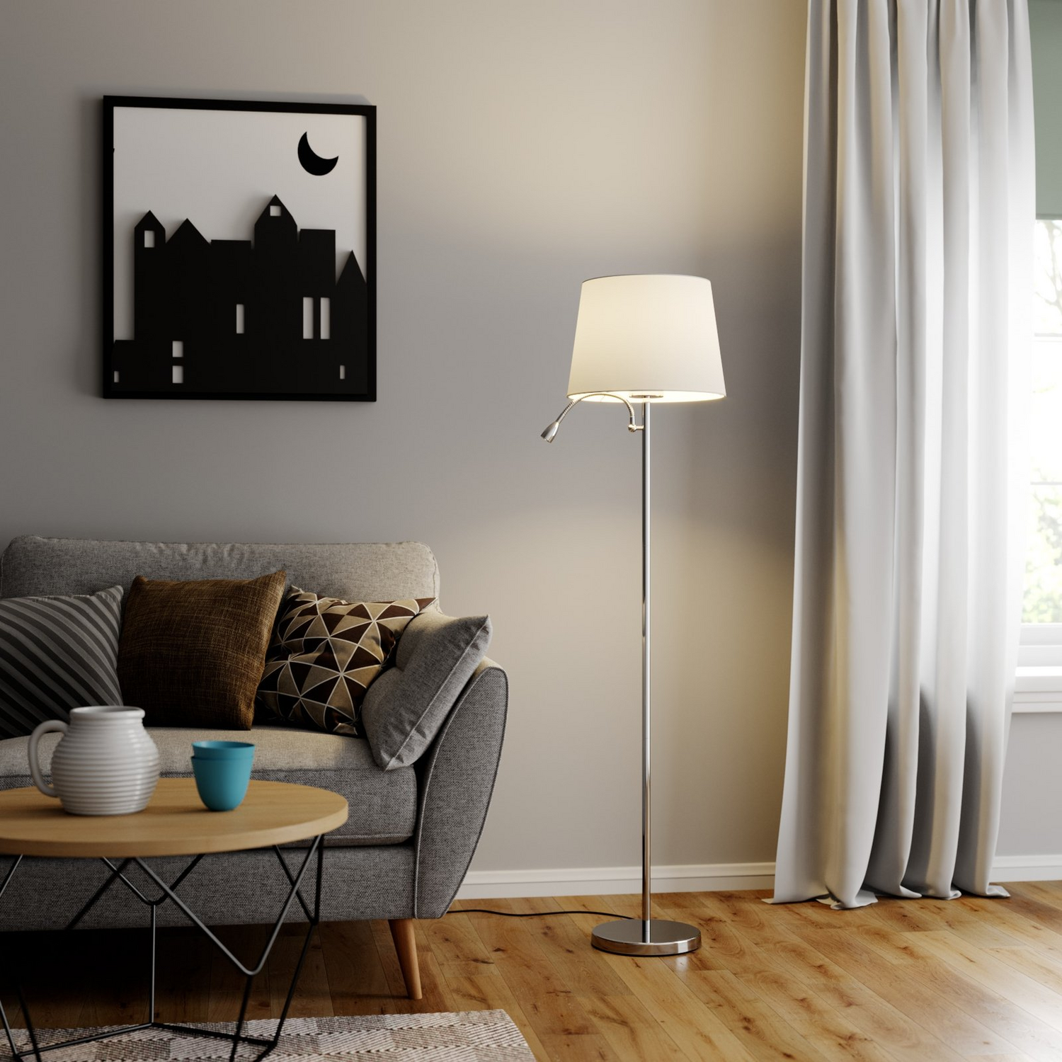 B-Ware Lindby Benjiro Stoff Stehlampe Led Leselicht Wohnzimmerleuchte E27 Siehe Text - 4251096546767