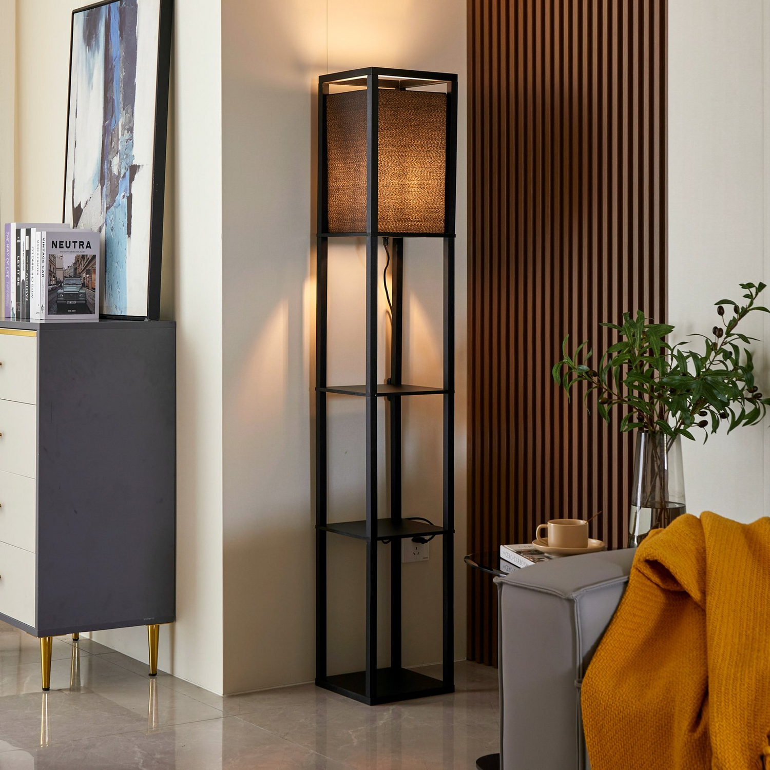 B-Ware Lindby Birta Stehleuchte Stehlampe Mit Ablage Leuchte Holz Siehe Text/Foto - 4251911772807