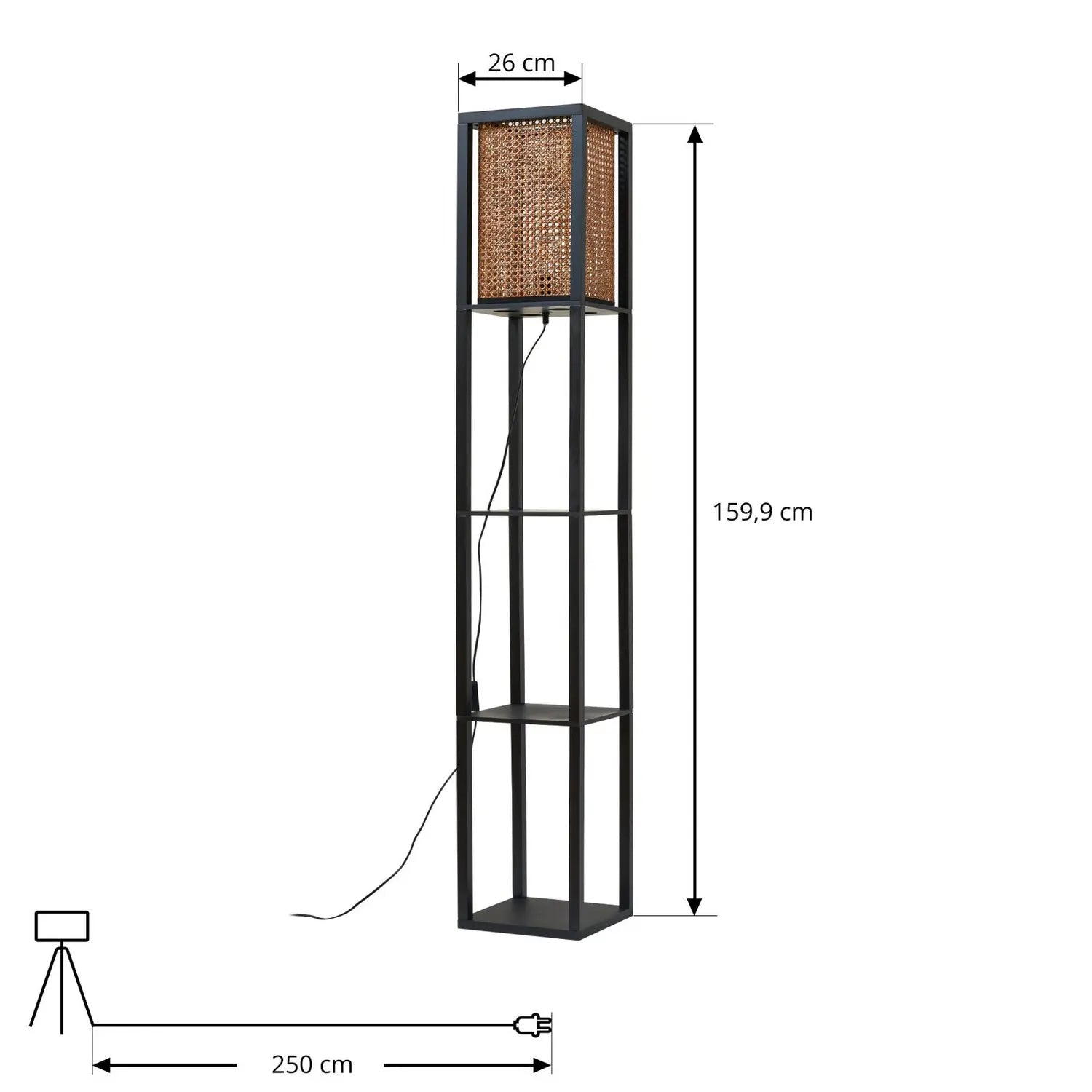 B-Ware Lindby Stehleuchte Regal Lampe Rattan Schwarz Beige Kiefernholz E27 159cm896