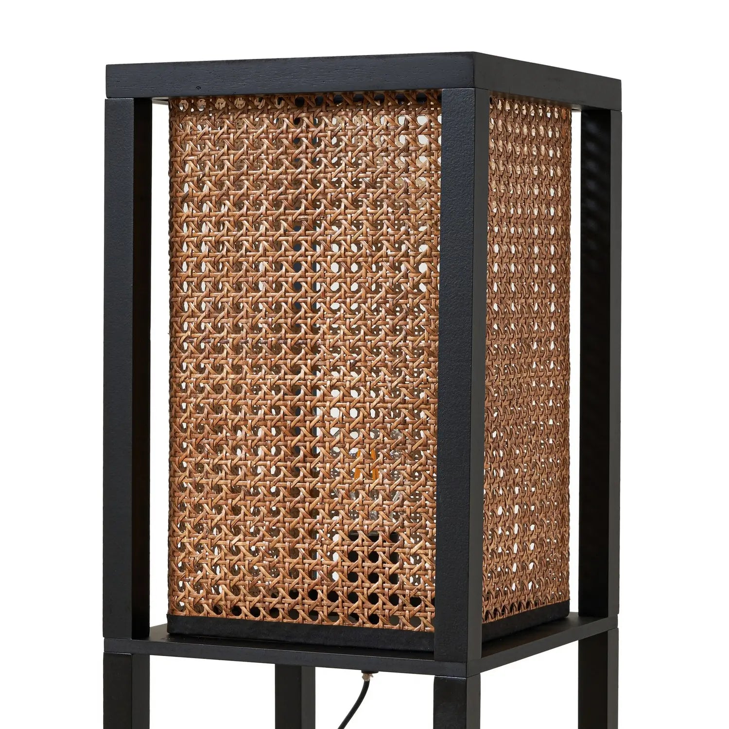 B-Ware Lindby Stehleuchte Regal Lampe Rattan Schwarz Beige Kiefernholz E27 159cm896