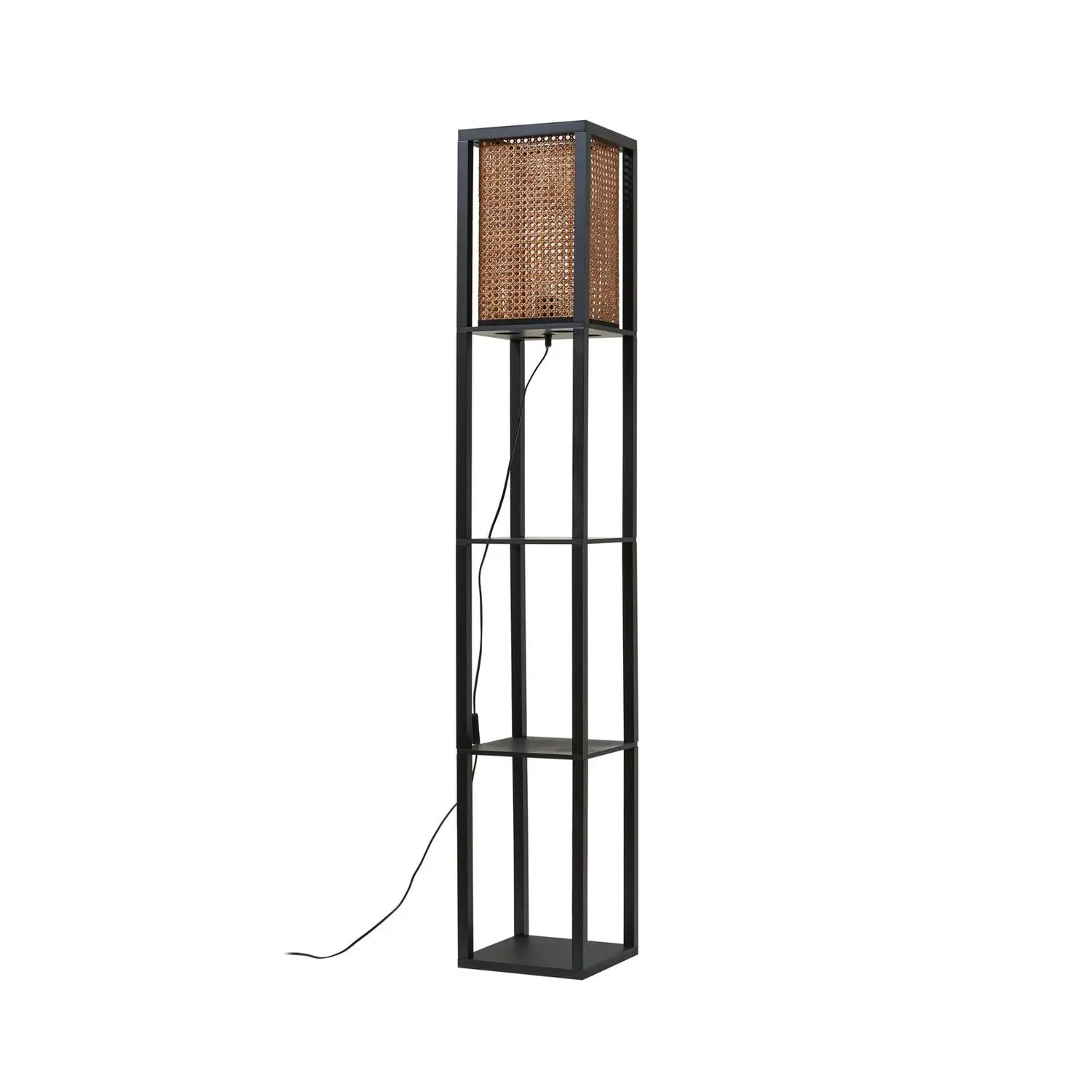 B-Ware Lindby Stehleuchte Regal Lampe Rattan Schwarz Beige Kiefernholz E27 159cm896