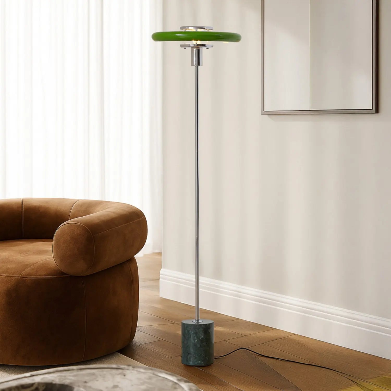B-Ware Lindby Stehleuchte Standlampe Retro Standleuchte Marmor 130cm E27 Grün Metall