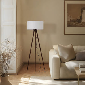 B-Ware Lindby Stehleuchte Lampe Charlia weiß Wallnussholz Höhe 150 cm Wohnzimmer