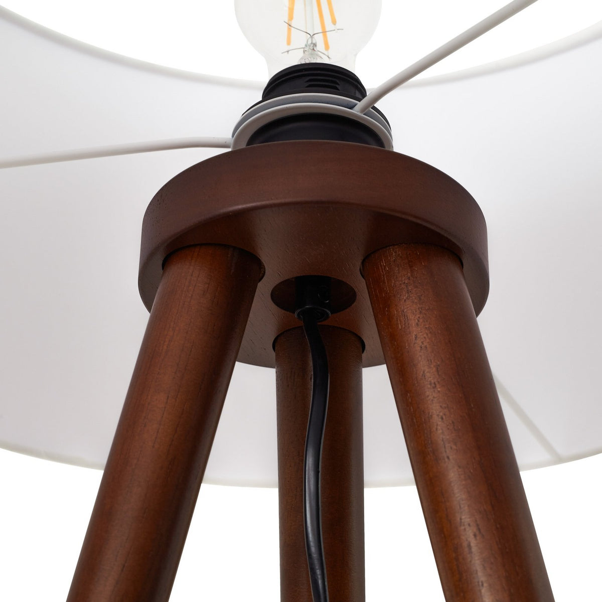 Lindby Stehleuchte Lampe Charlia weiß Wallnussholz Höhe 150 cm Wohnzimmer - 4255830903090