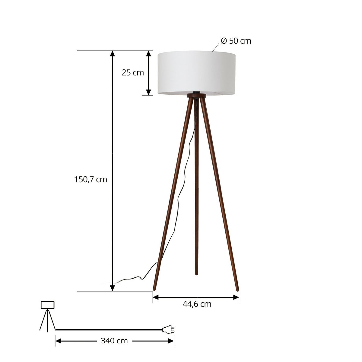 Lindby Stehleuchte Lampe Charlia weiß Wallnussholz Höhe 150 cm Wohnzimmer - 4255830903090