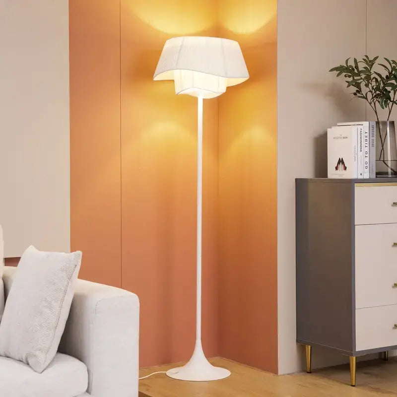 B-Ware Lindby Stehleuchte Stehlampe Eryndor Textil Weiß Wohnzimmer Fußschalter ø47cm - 4251911777796