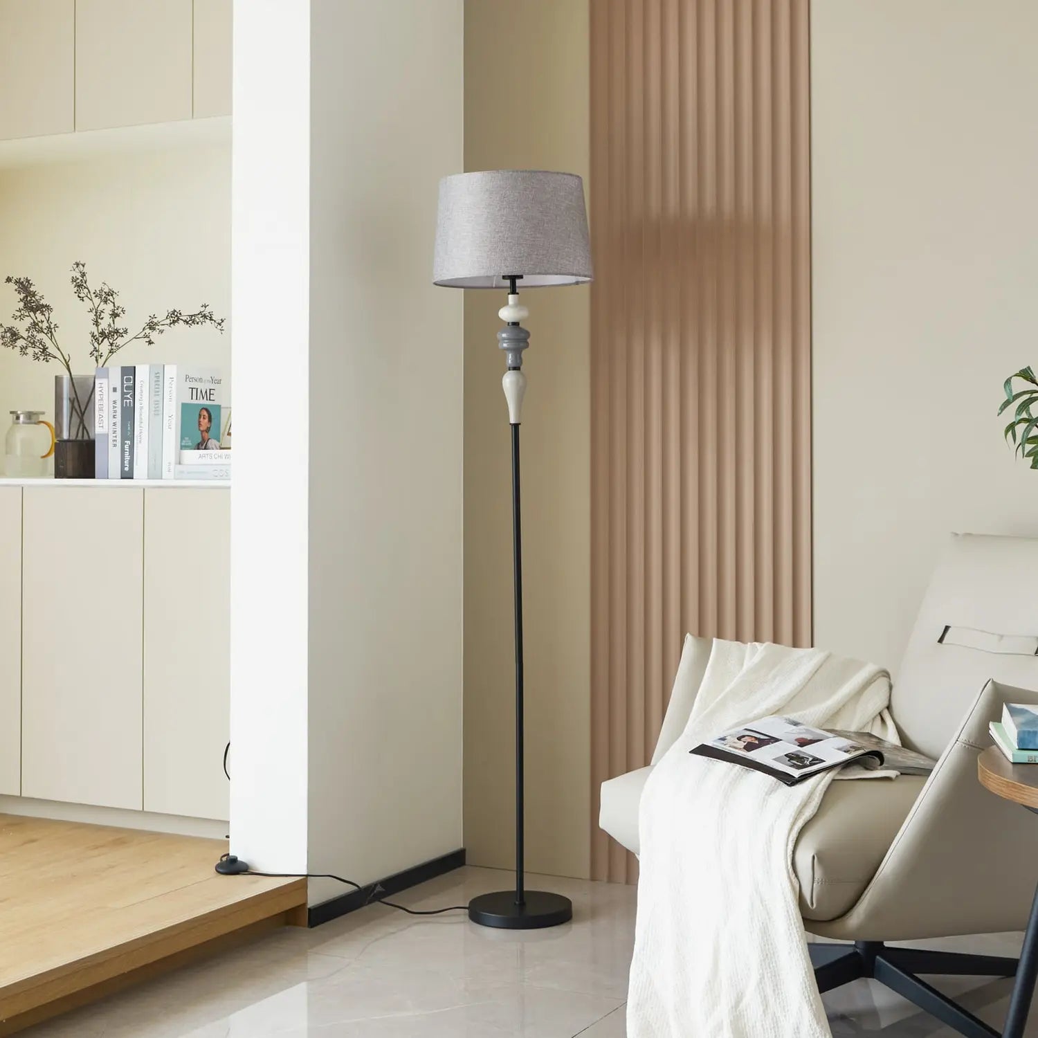 B-Ware Lindby Stehlampe Bodenleuchte Haldorin Grau Schwarz Textil Metall Wohnzimmer - 4251911778649