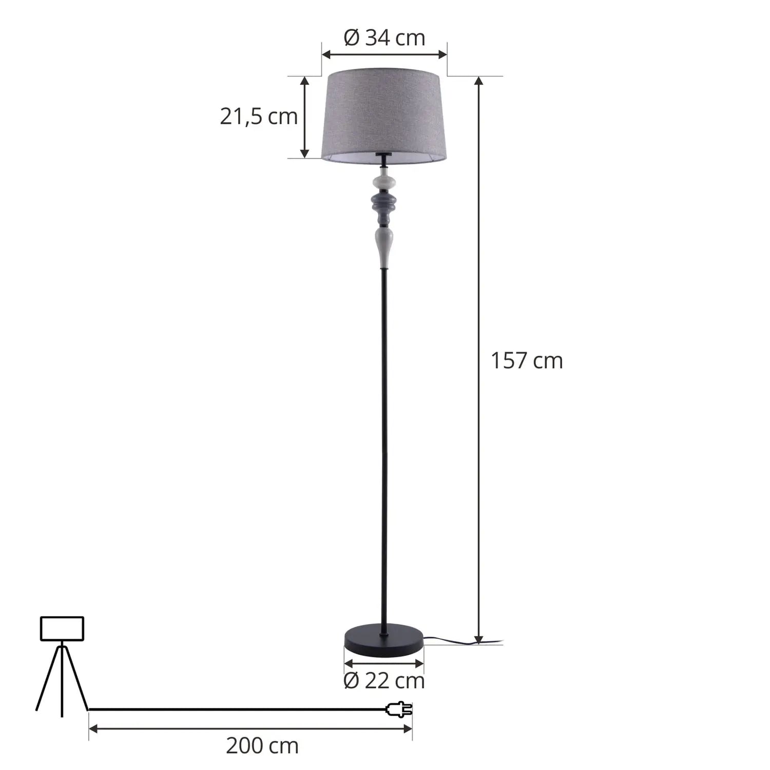 B-Ware Lindby Stehlampe Bodenleuchte Haldorin Grau Schwarz Textil Metall Wohnzimmer - 4251911778649