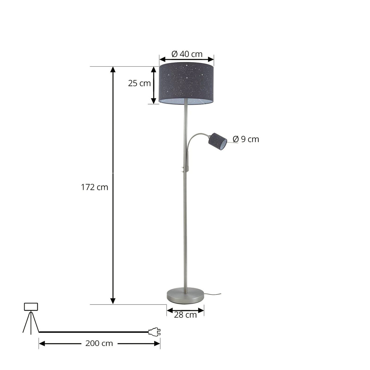 Lindby Stehleuchte Lampe Jaileen grau Textil 170 cm Leselicht - 4251911798487