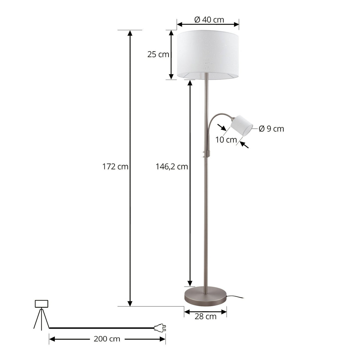 Lindby Stehleuchte Standlampe Leselampe weiß Textil 170cm Leselicht Lampe S764 - 4251911798470