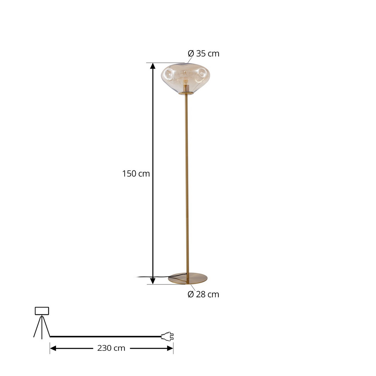 B-Ware Lindby Stehleuchte Lelia Lampe Amber Glas Metall 150 Cm Wohnzimmer Beleucht372 - 4251911798692