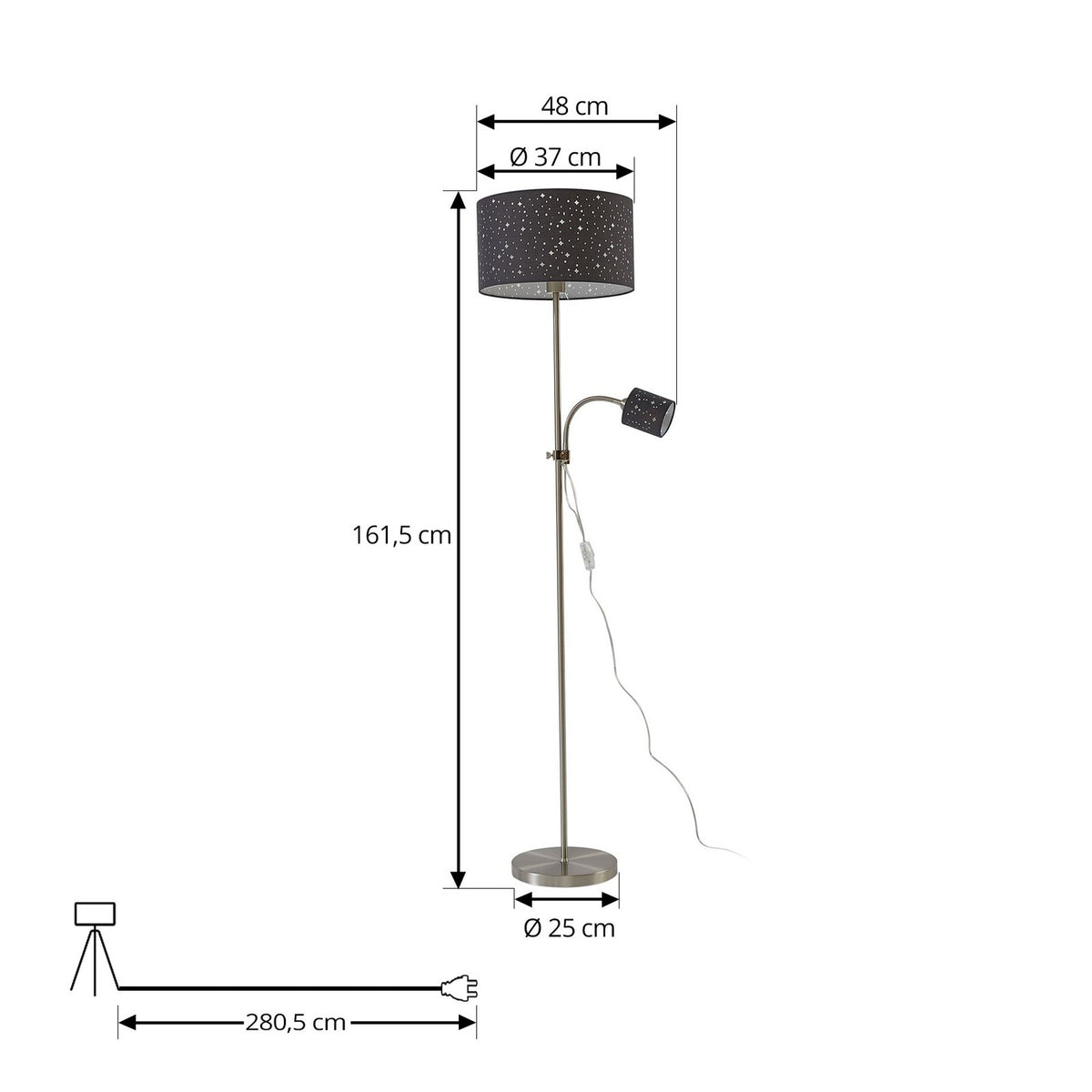 Lindby Stehleuchte Lampe Melanie grau Stoff Ø 36 cm 2 flg Wohnzimmer Beleuchtung - 4251911797848