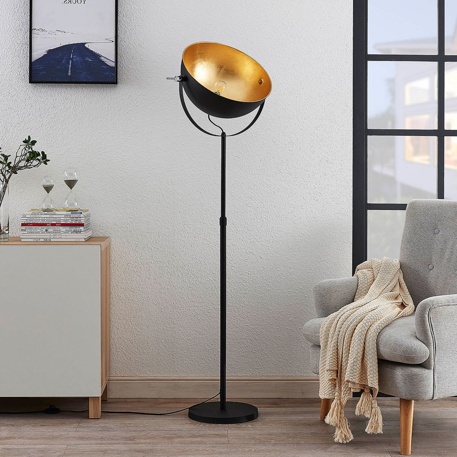 B-Ware Lindby Stehleuchte Muriel Stehlampe Standleuchte Lampe Leuchte E27 Schwarz Gold - 4251096551907