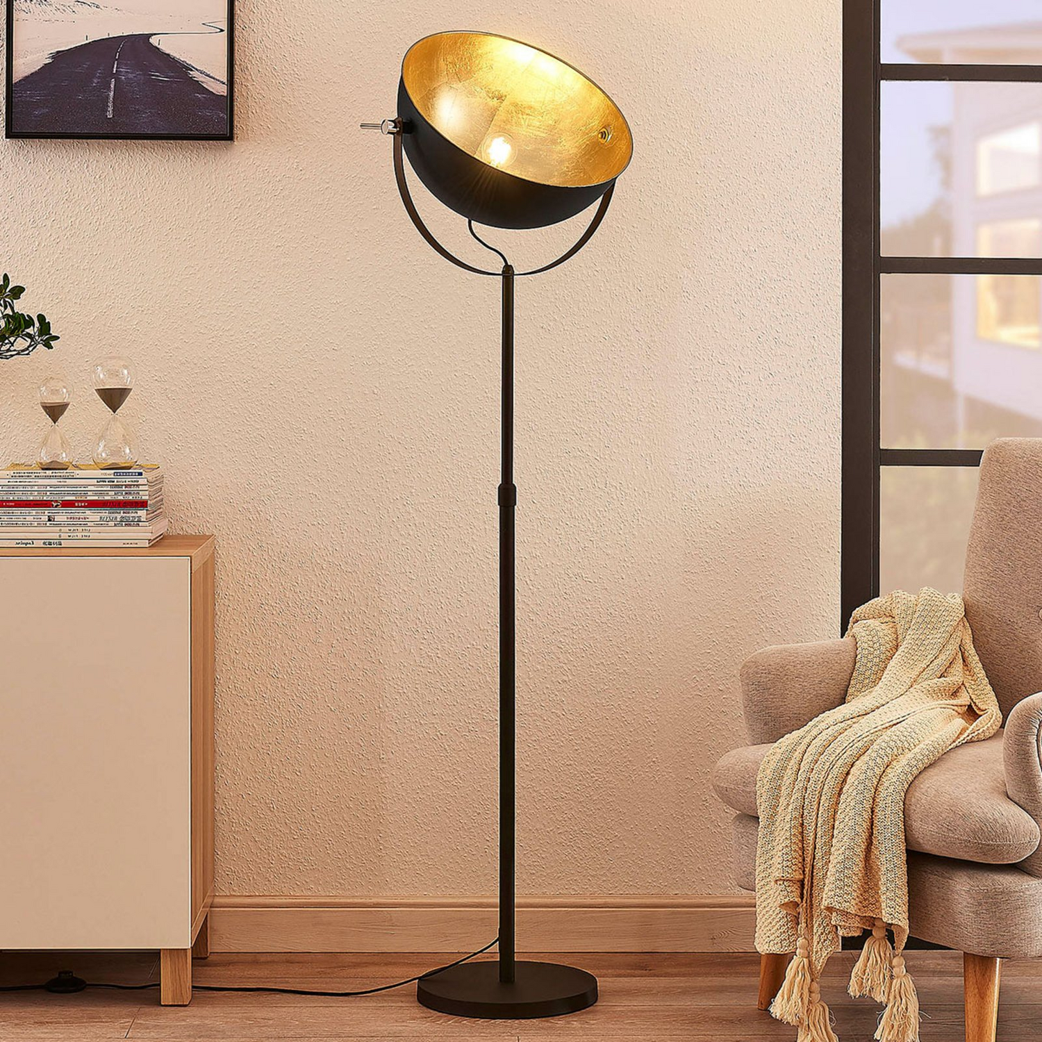 B-Ware Lindby Stehleuchte Muriel Stehlampe Standleuchte Lampe Leuchte E27 Schwarz Gold - 4251096551907