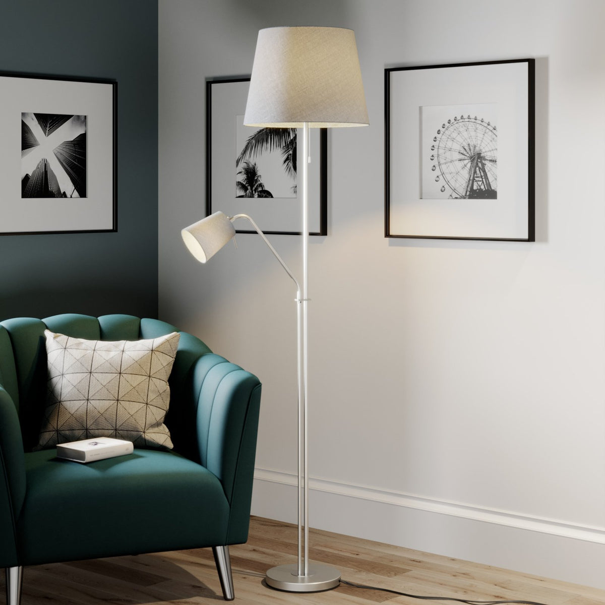 Lindby Nantwin Stehleuchte Lampe grau Stoffschirm Lichtquelle E27, LED 2 STÜCK - 4251096573435