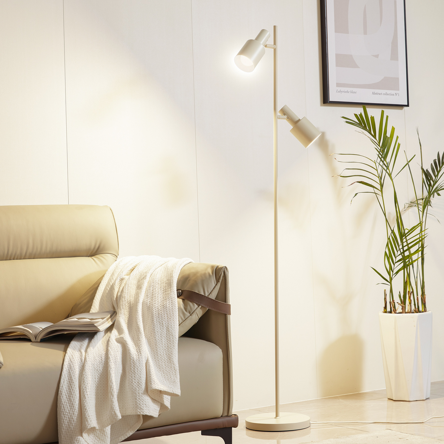 B-Ware Lindby Stehleuchte Ovelia Beige Eisen Stehlampe Lampe Leuchte Spot Leselampe E27