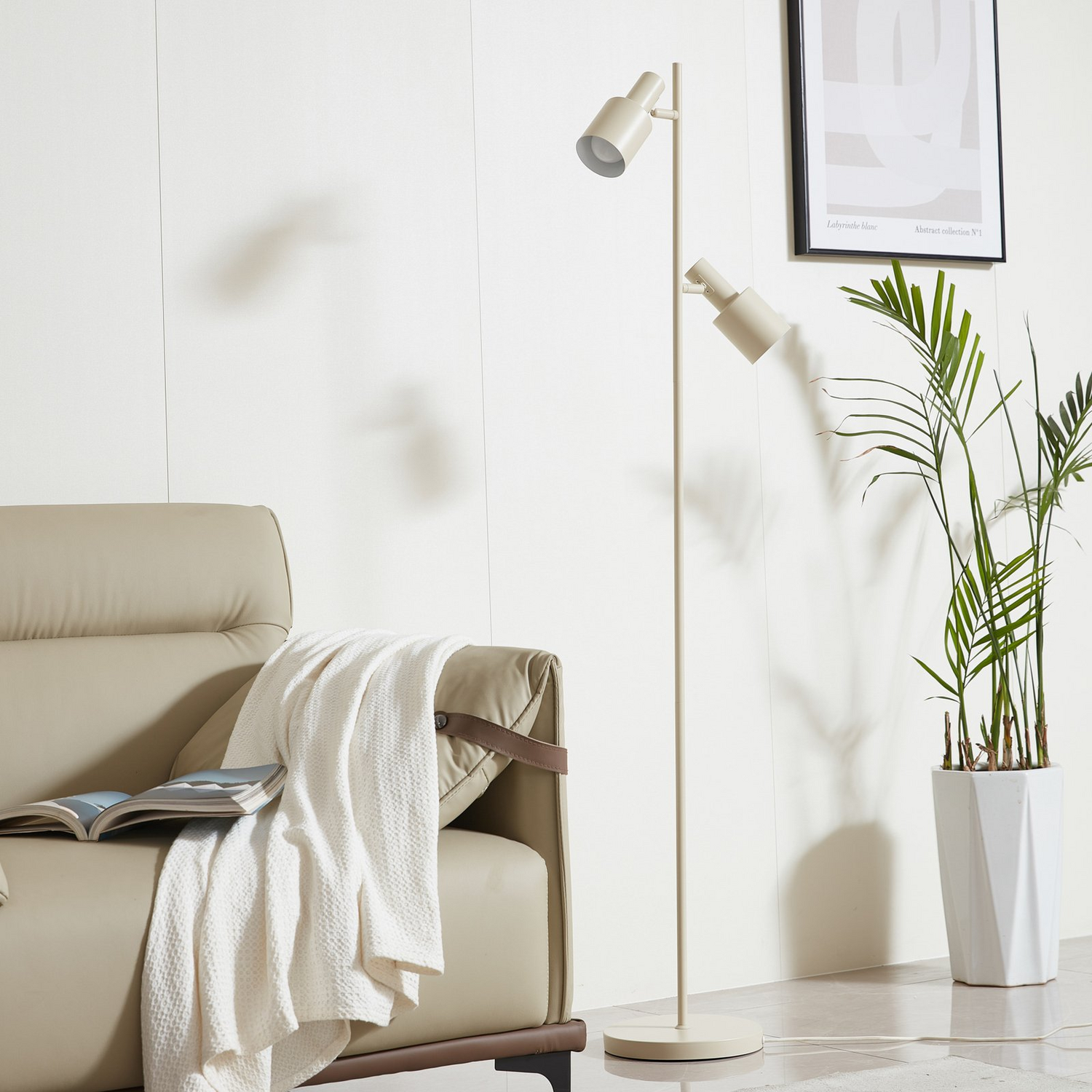 B-Ware Lindby Stehleuchte Ovelia Beige Eisen Stehlampe Lampe Leuchte Spot Leselampe E27