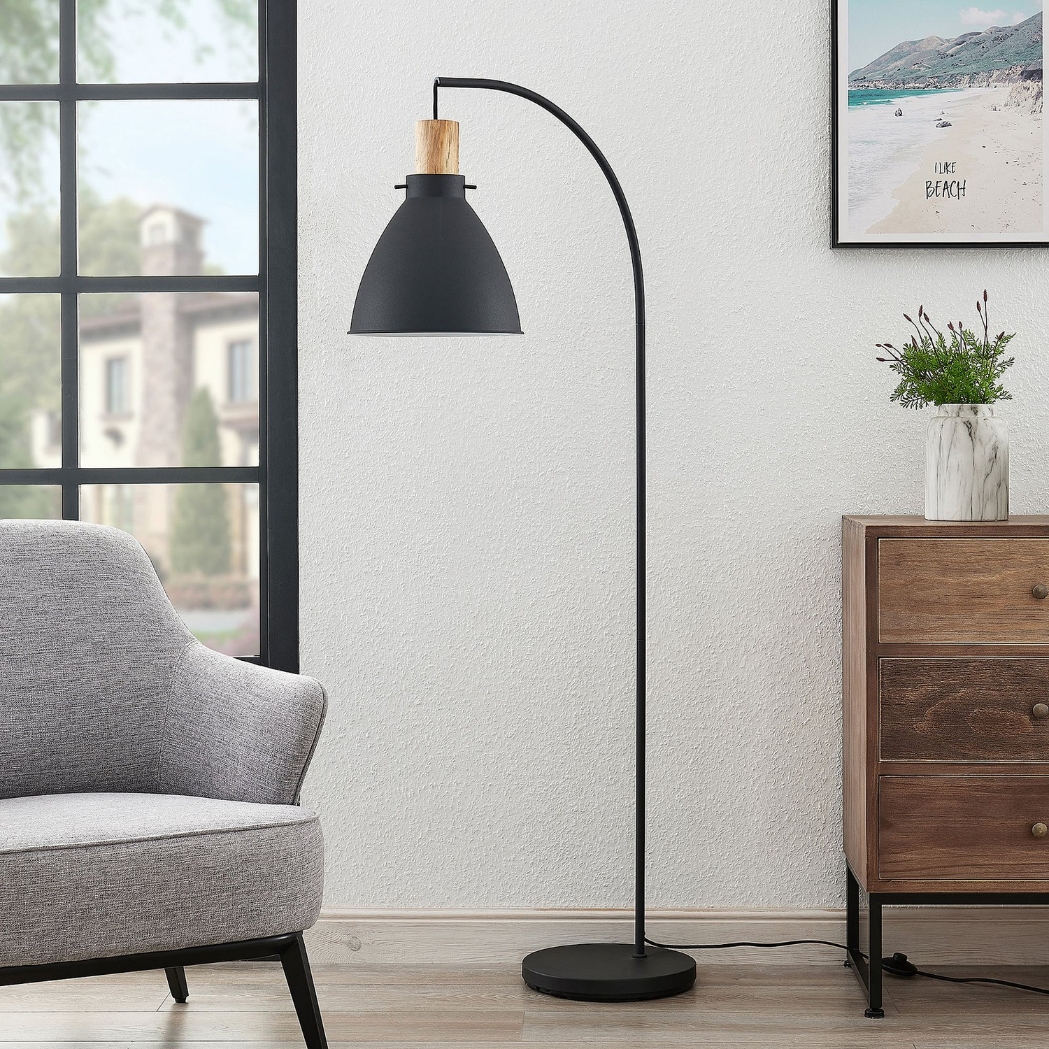 B-Ware Lindby Trebale Stehleuchte Stehlampe Wohnzimmerlampe Schwarz Holz Siehe Text - 4251096584028