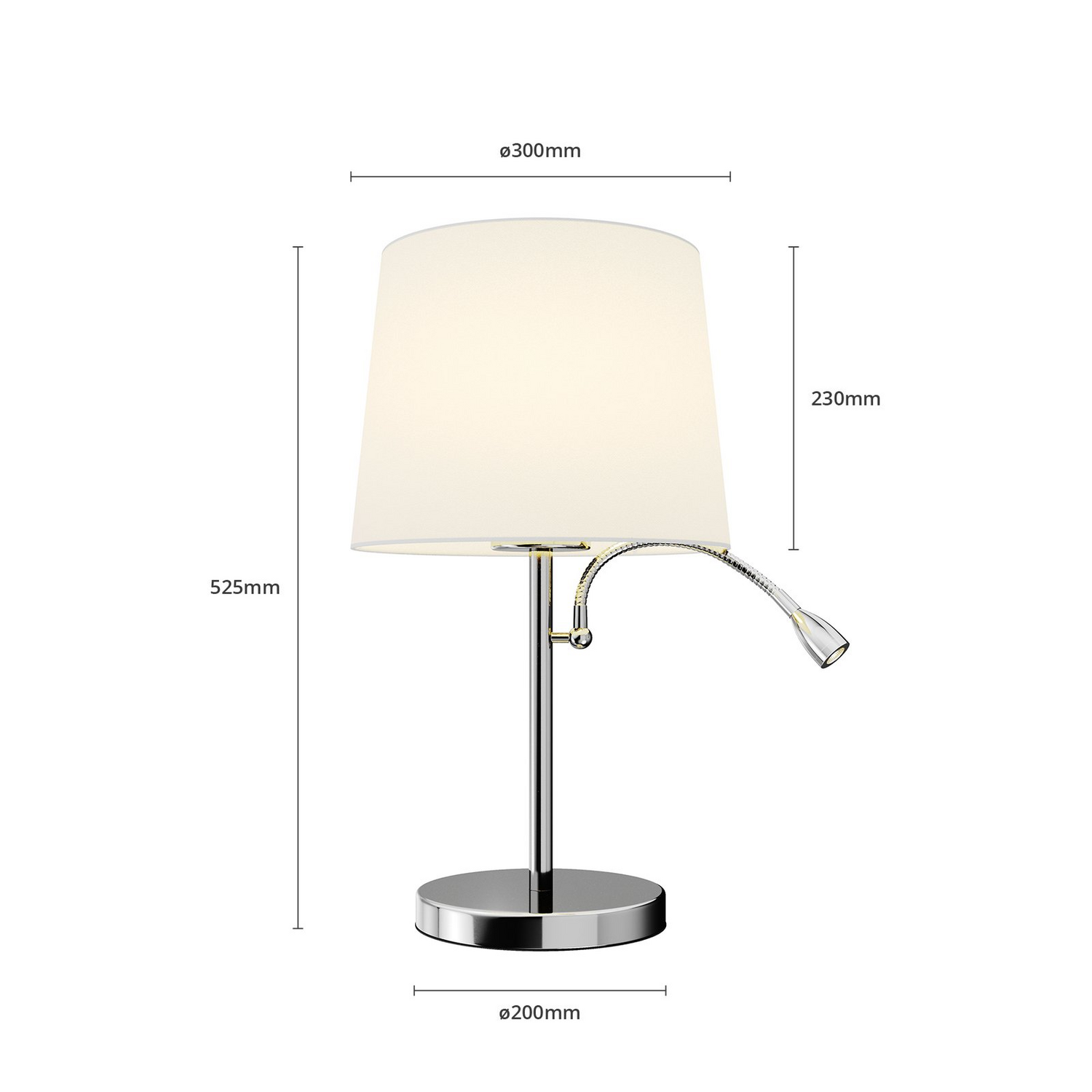 Lampe de table en tissu Lindby de qualité B, lampe de table Benjiro, lampe de lecture LED E27, chrome blanc 412 