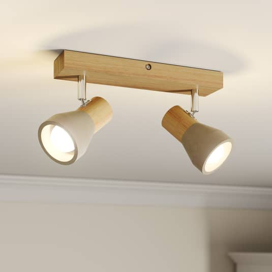 B-Ware Lindby Strahler Filiz Deckenlampe Deckenlampe Lampe Holz Und Beton 2 Flammig691 - 9621837