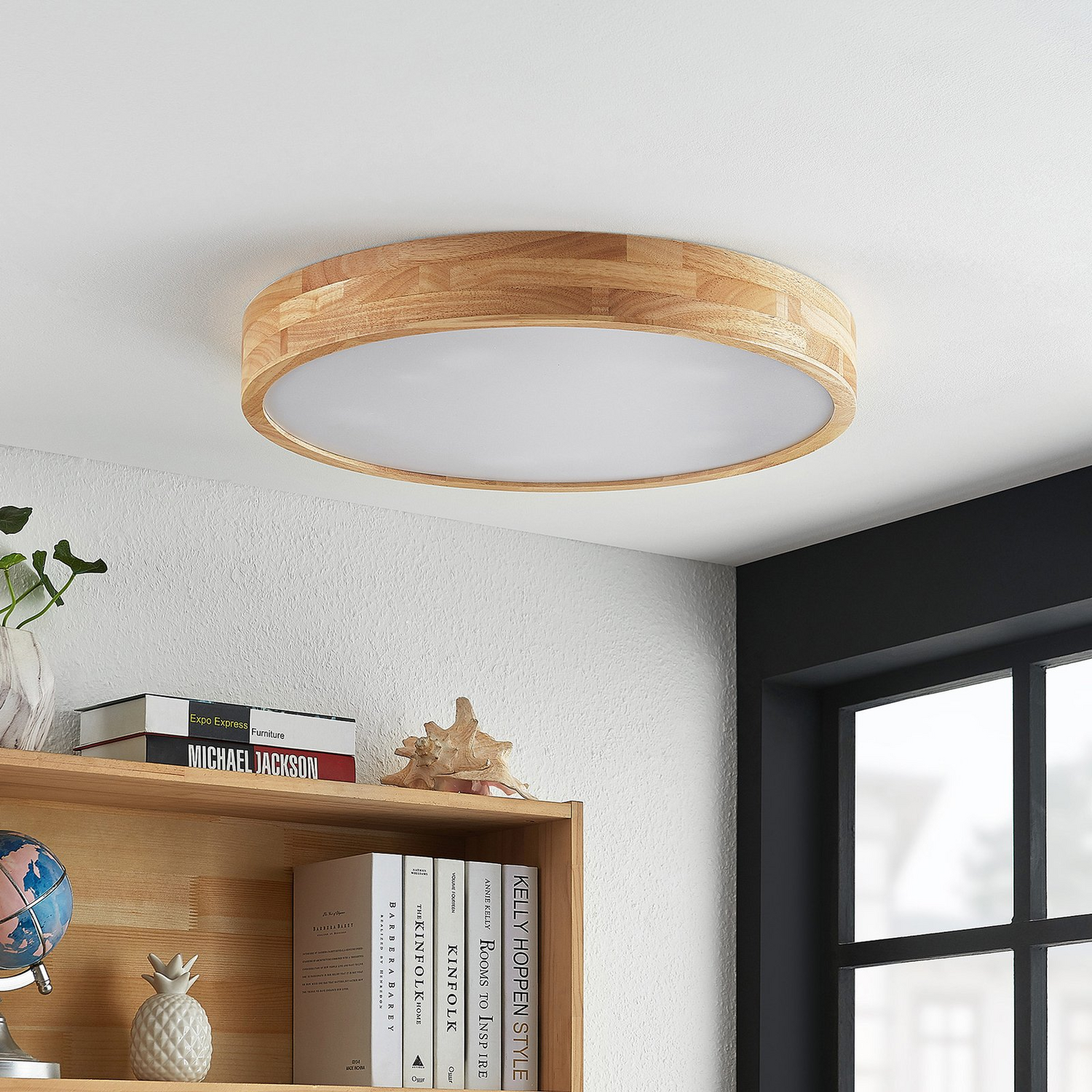 B-Ware Lindby Tanju Deckenlampe Deckenlicht Lampe Leuchte E27 Eiche Hell Weiß ø 60 Cm