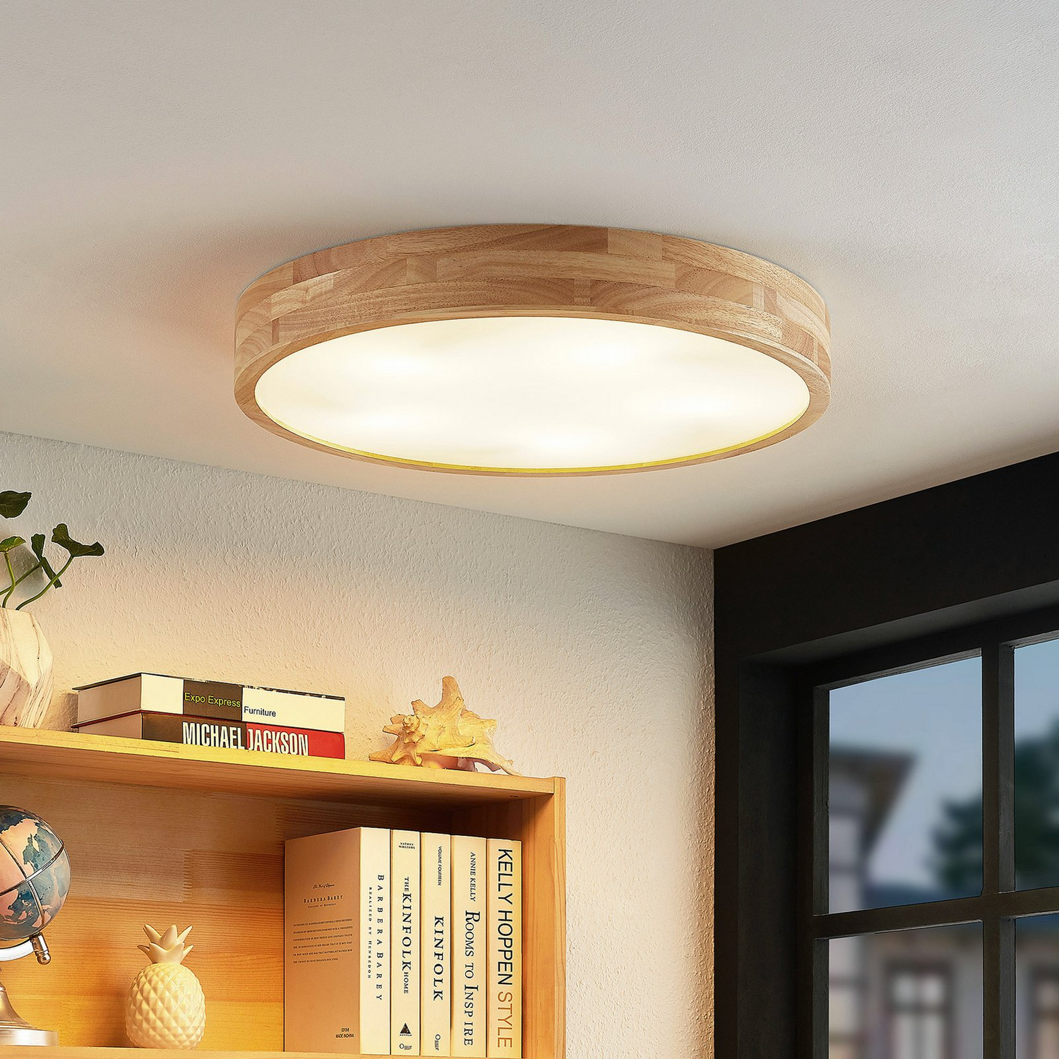 B-Ware Lindby Tanju Deckenlampe Deckenlicht Lampe Leuchte E27 Eiche Hell Weiß ø 60 Cm