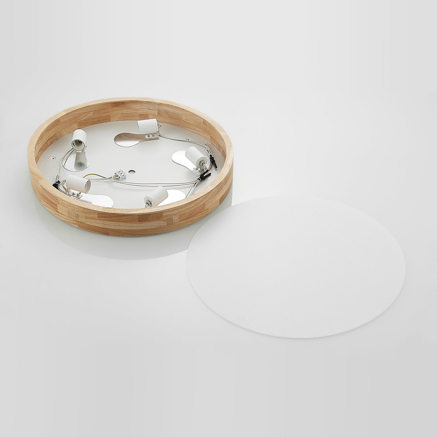 B-Ware Lindby Tanju Deckenlampe Deckenlicht Lampe Leuchte E27 Eiche Hell Weiß ø 60 Cm