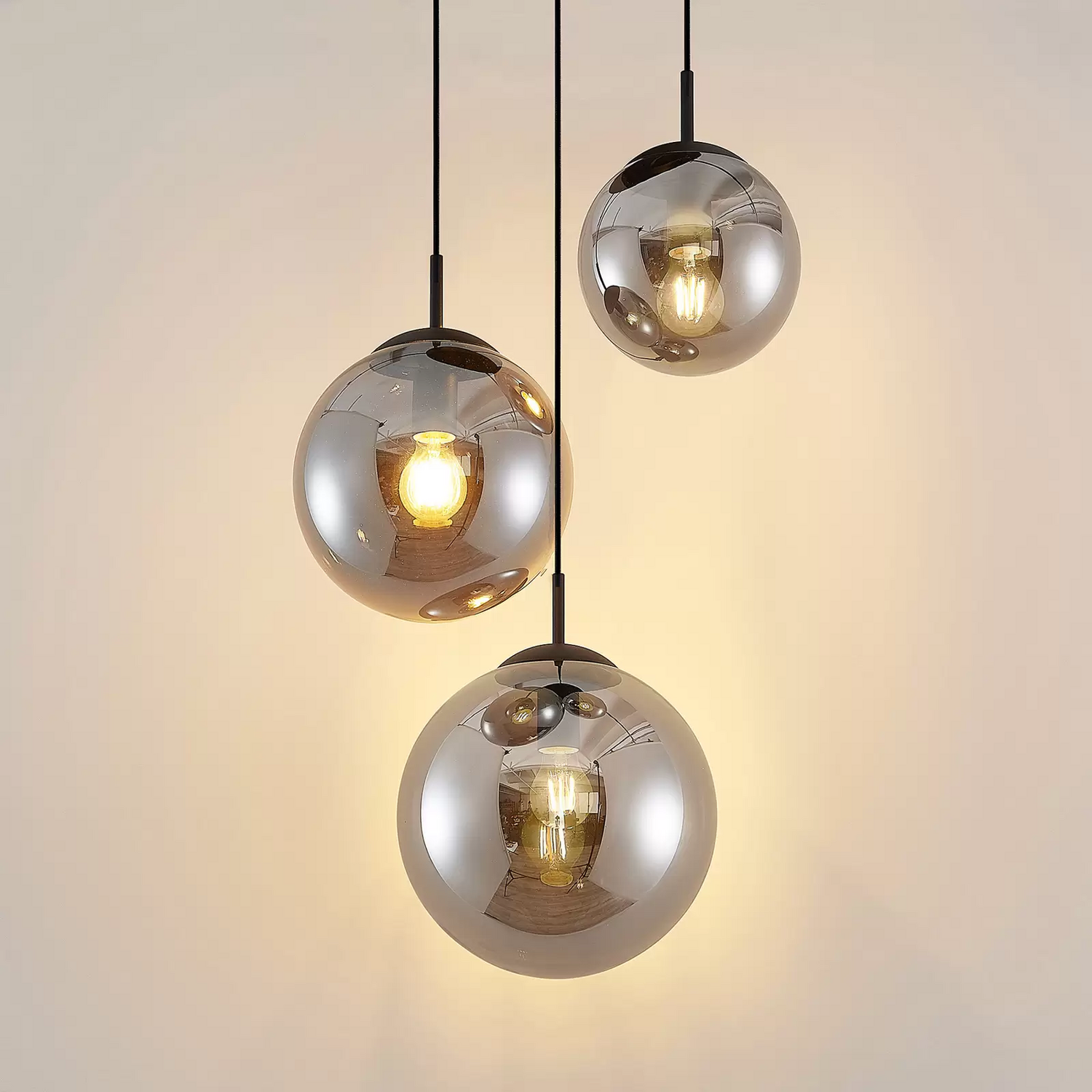 B-Ware Lindby Teeja Hängelampe 3 Glaskugeln Rauchgrau Hängeleuchte Lampe Leuchte Spot - 9628018