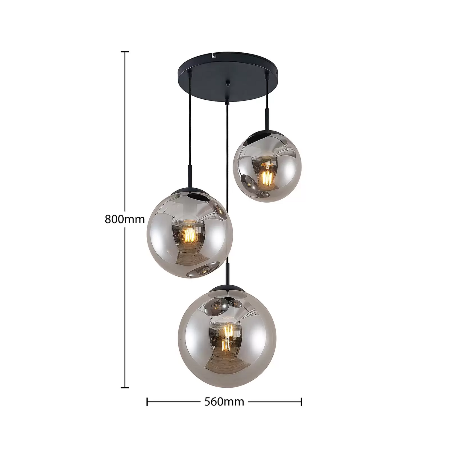 B-Ware Lindby Teeja Hängelampe 3 Glaskugeln Rauchgrau Hängeleuchte Lampe Leuchte Spot - 9628018