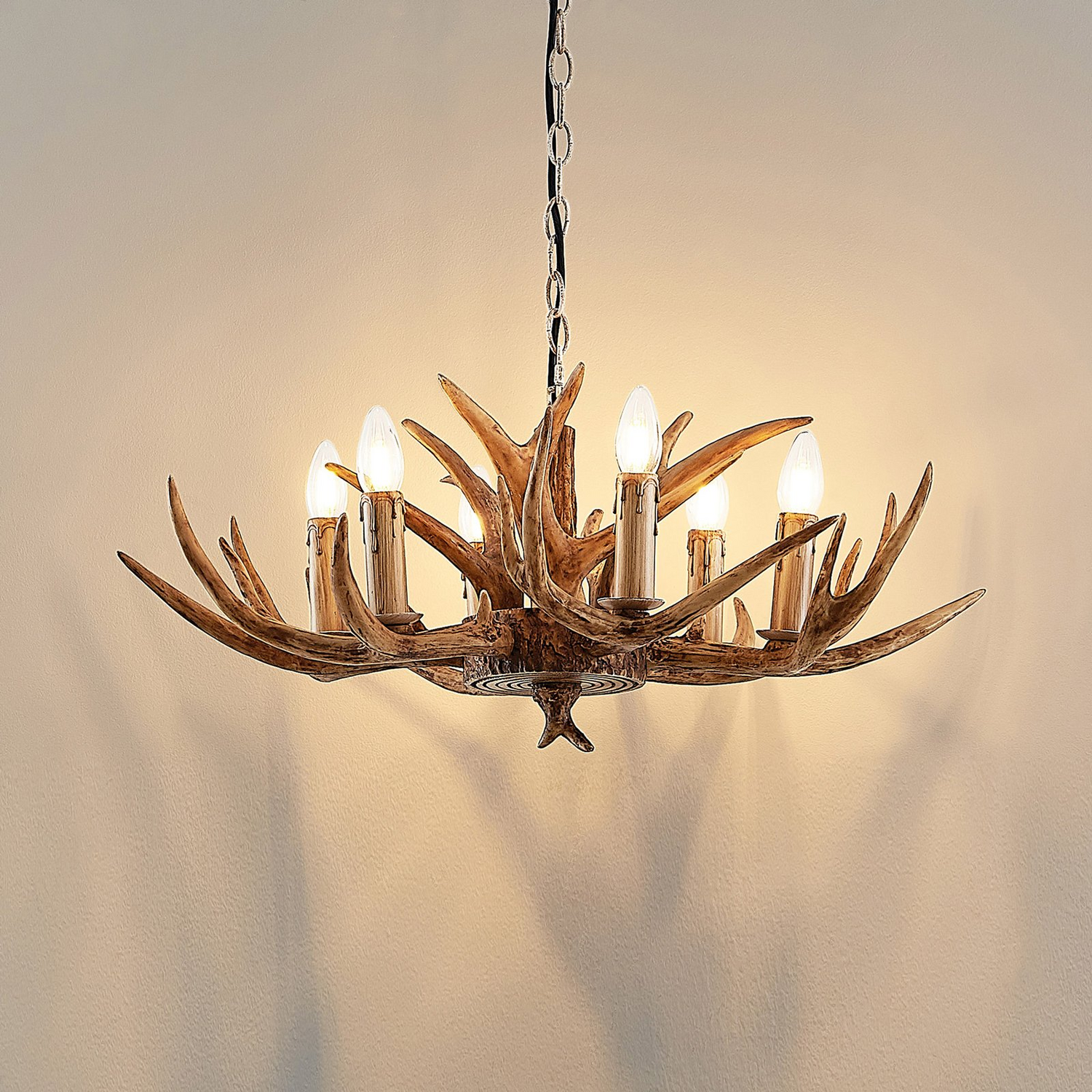 B-Ware Lindby Tejask Hängeleuchte Kronleuchter Geweih Braun E14 Deckenlampe 919