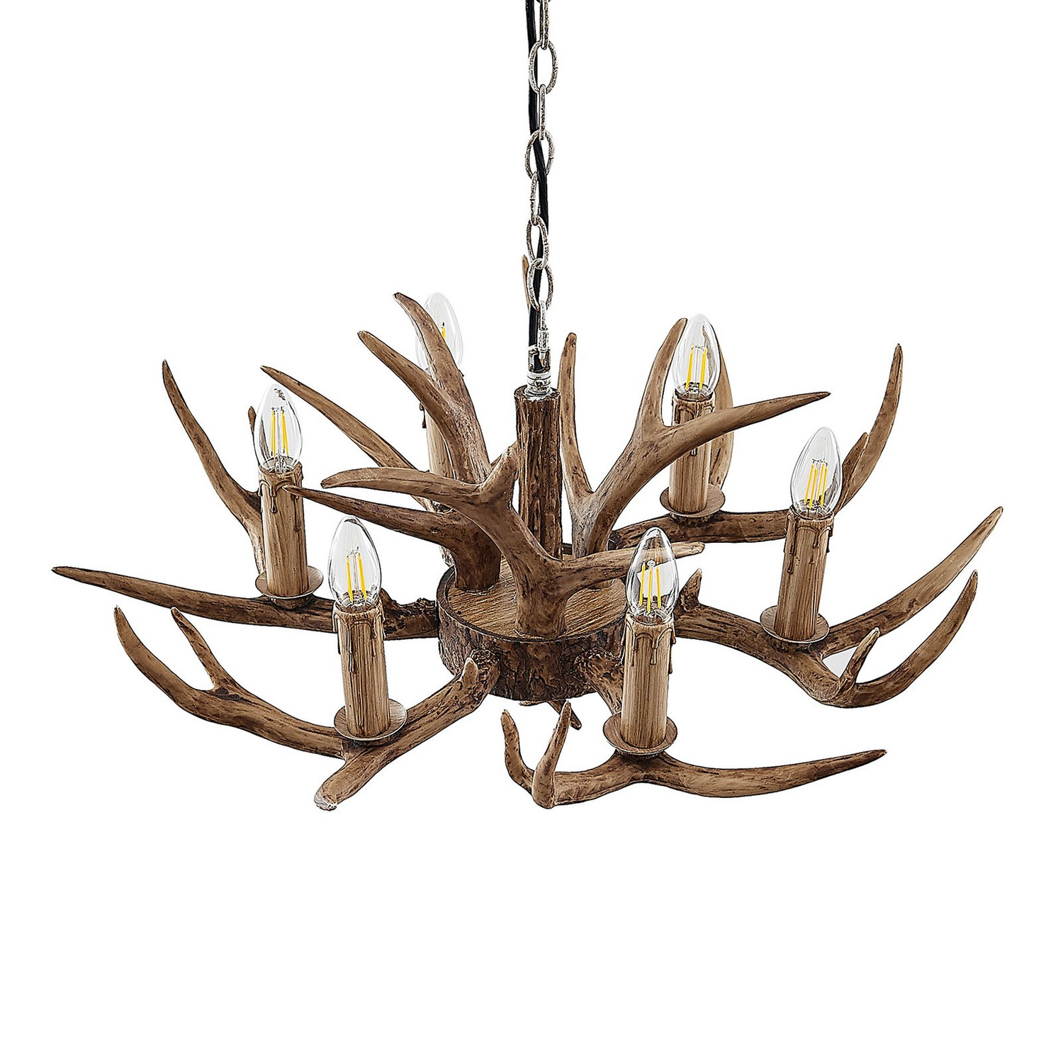 B-Ware Lindby Tejask Hängeleuchte Kronleuchter Geweih Braun E14 Deckenlampe 919