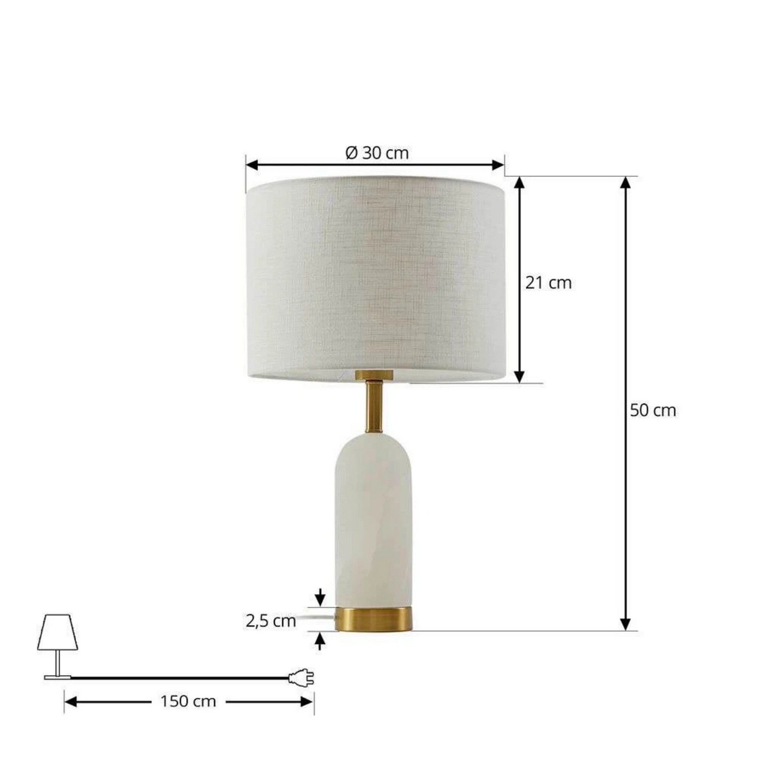 Lindby Tischlampe Alabaster Tischleuchte Tischlicht Weiß/Gold ø 30 Cm Marmor E27 B-Ware - 4251911794922