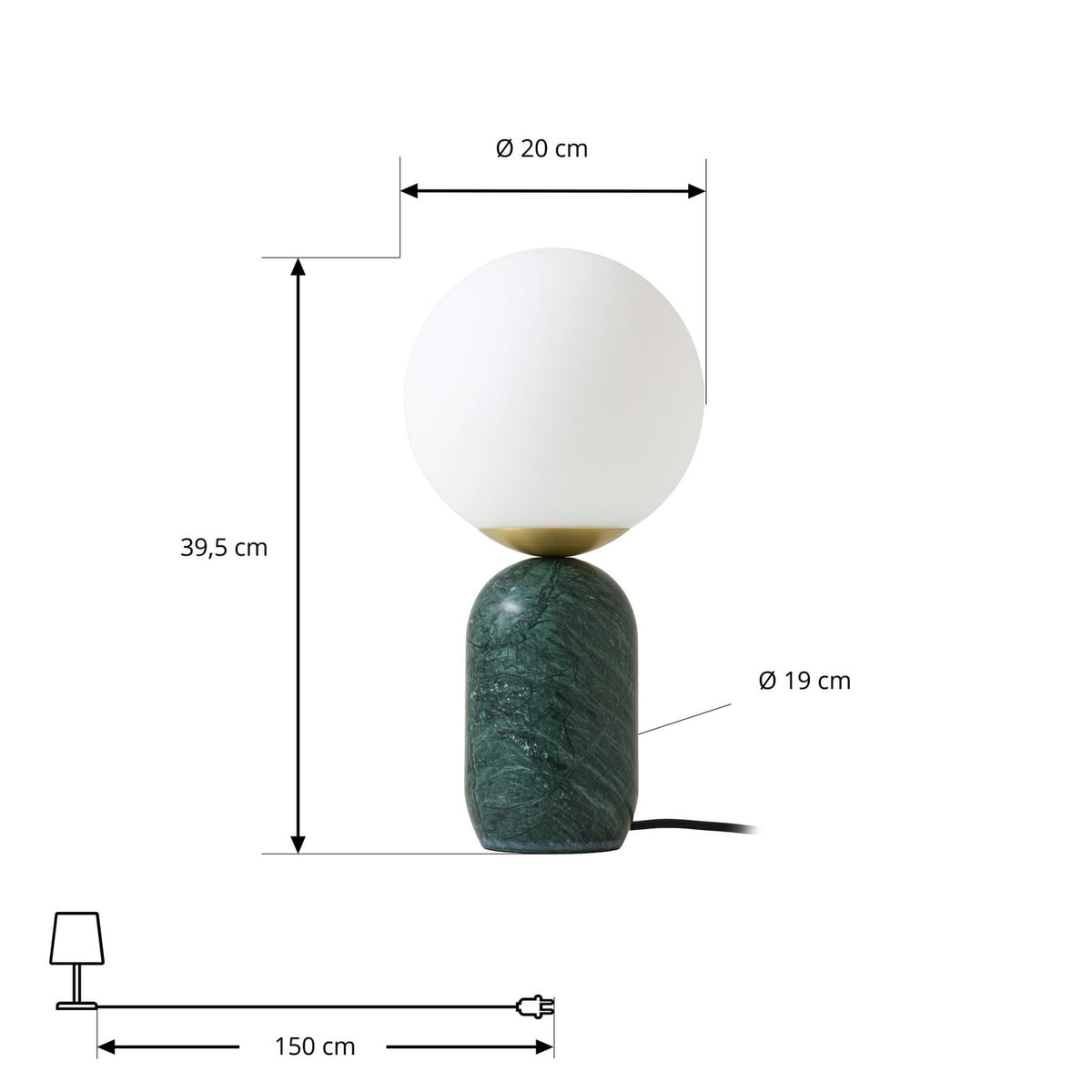 Lindby Tischlampe Tischleuchte Lennes Marmor Glas grün weiß Schalter Ø20cm - 4255830912412