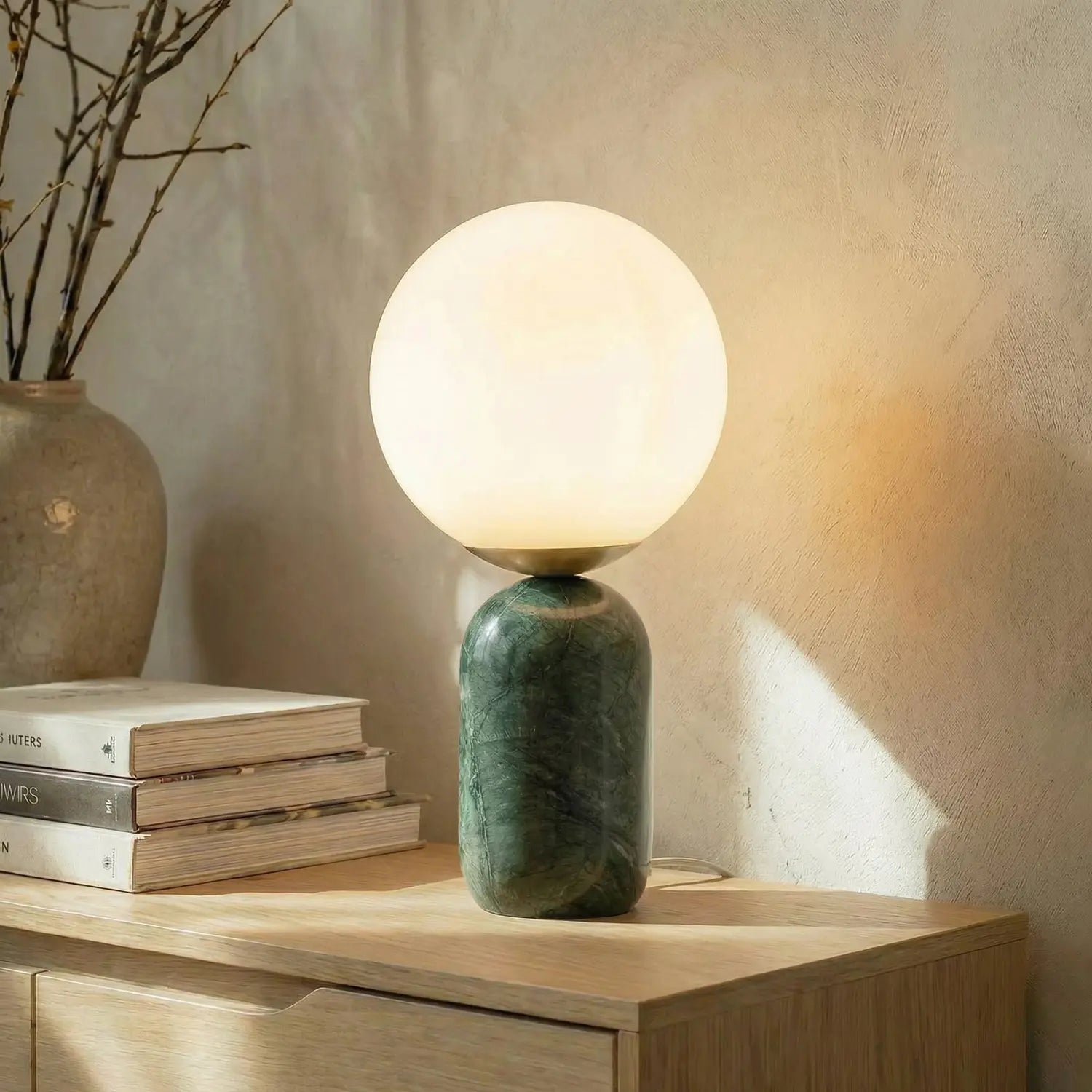 B-Ware Lindby Tischlampe Tischleuchte Lennes Marmor Glas Grün Weiß Schalter ø20cm - 4255830912412