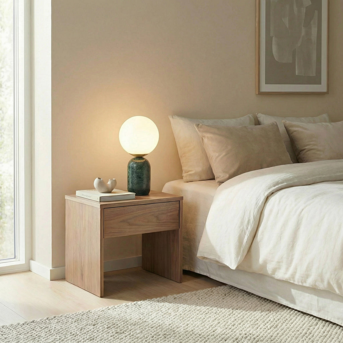 Lindby Tischlampe Tischleuchte Lennes Marmor Glas grün weiß Schalter Ø20cm - 4255830912412