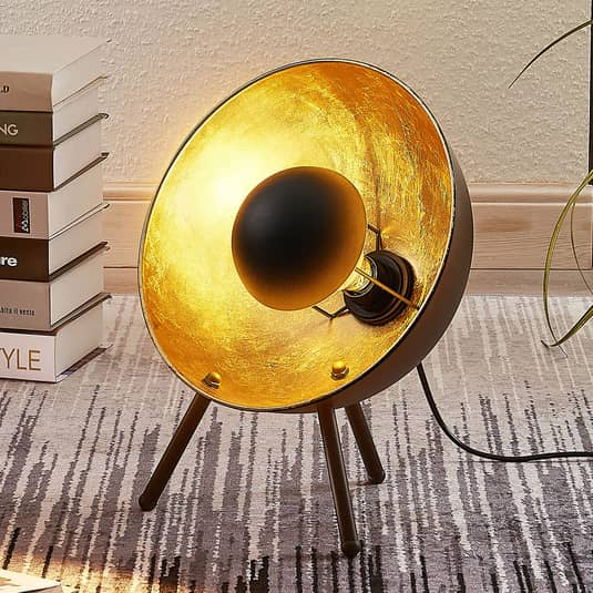 Lindby Tischlampe Tischleuchte Lampe Leuchte Muriel Dreibeinig 38cm Schwarz Gold B-Ware