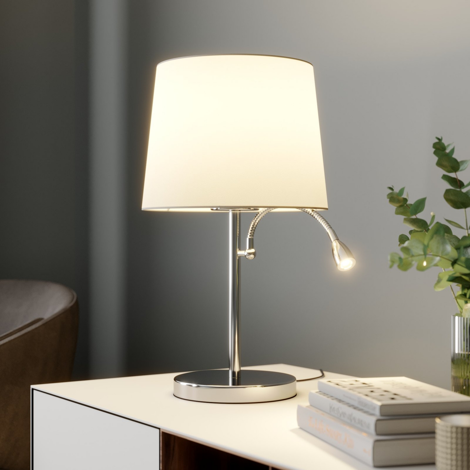 B-Ware Lindby Tischleuchte Leselampe Benjiro Stofflampe Weiß Beleuchtung Wohnzimmer403