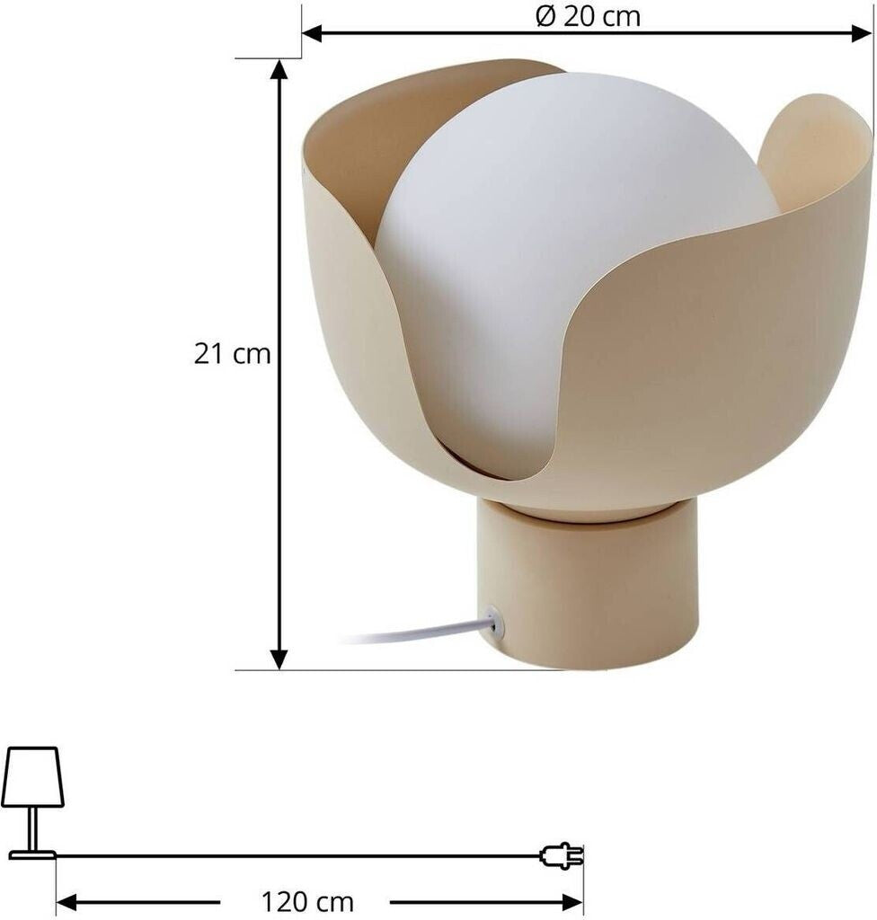 Lindby Tischleuchte Fiora Nachttischlampe Tischlampe beige Glas Metall Ø 20 cm - 4251911792645