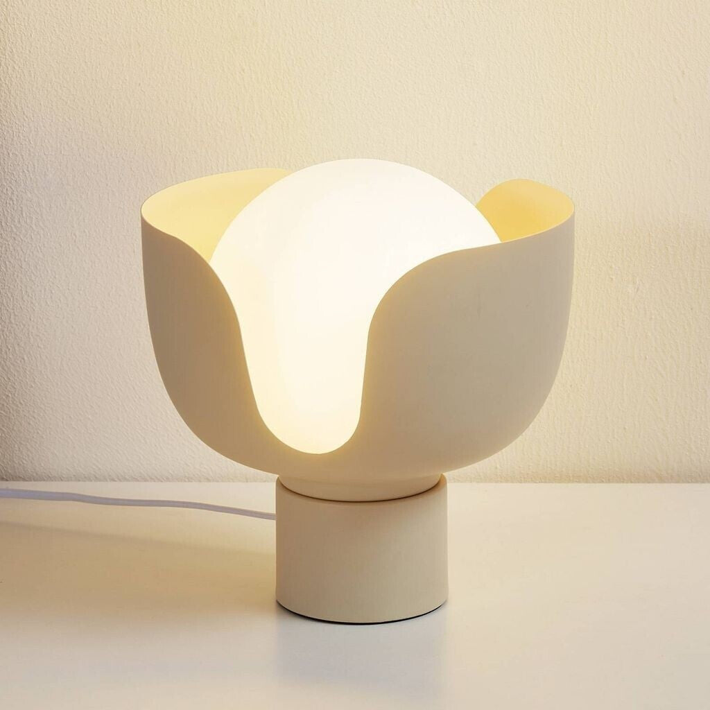 Lindby Tischleuchte Fiora Nachttischlampe Tischlampe beige Glas Metall Ø 20 cm - 4251911792645