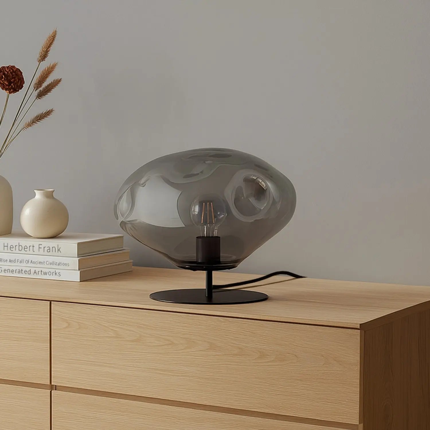 B-Ware Lindby Tischleuchte Lampe Glas Lelia Rauchgrau ø35cm Beleuchtung Siehe Text - 4251911798685