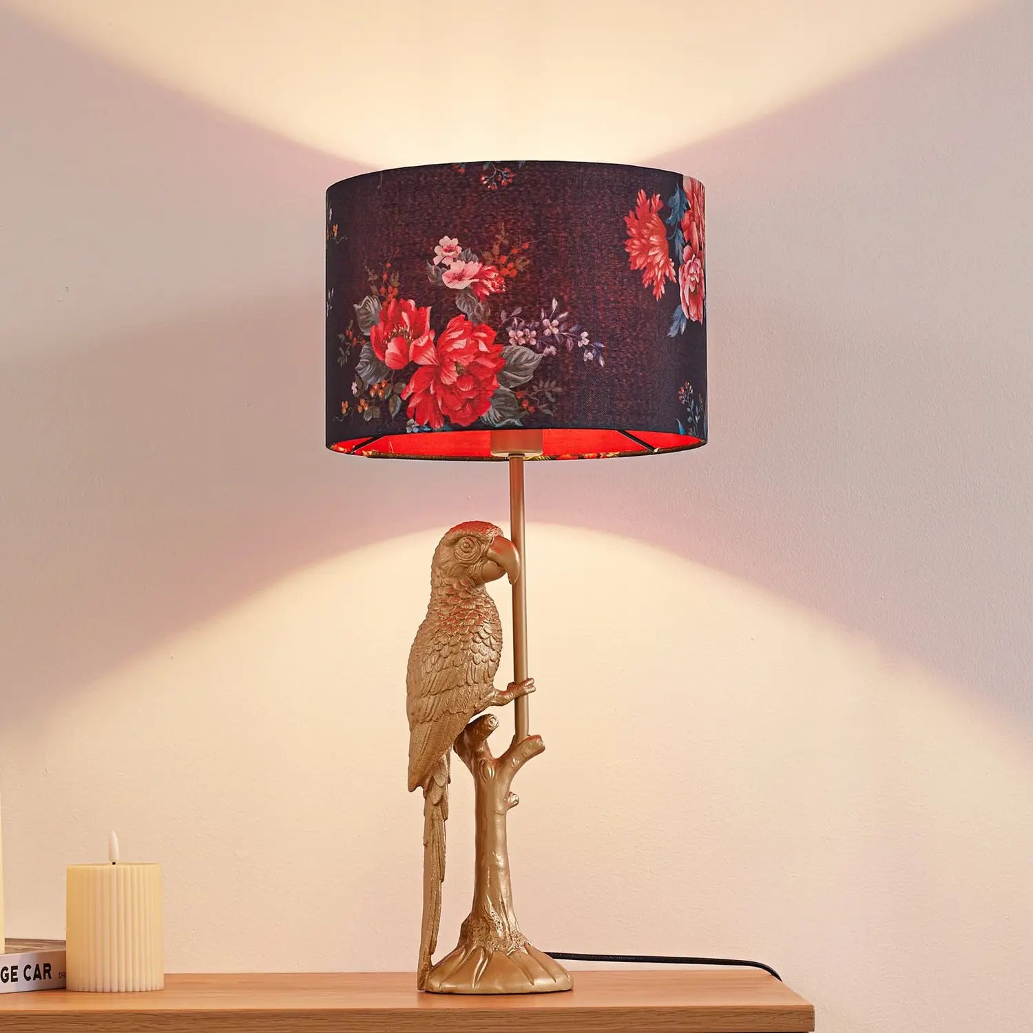 B-Ware Lindby Tischleuchte Lampe Marula Gold Blumenprint Textil E27 Höhe 63 Cm Leuchte - 4255830903083