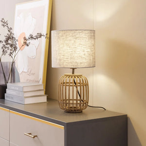 B-Ware Lindby Tischleuchte Lampe Marzanna Grau Bambus 425 Cm E27