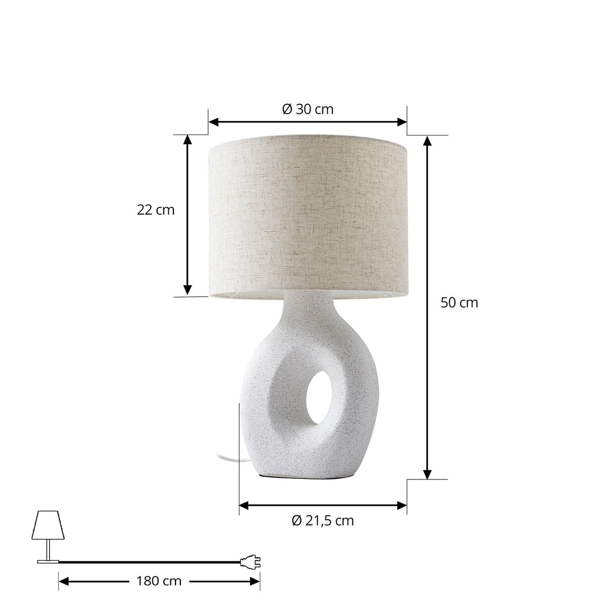Lindby Tischleuchte Lampe Thalassia weiß Keramik rund 30 cm - 4251911793482