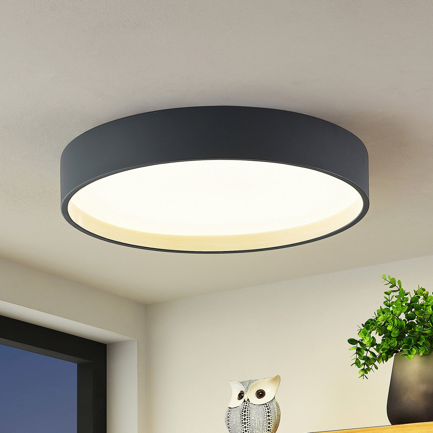 Plafonnier LED Lindby Todor de qualité B, rond, gris foncé, ø 50 cm 