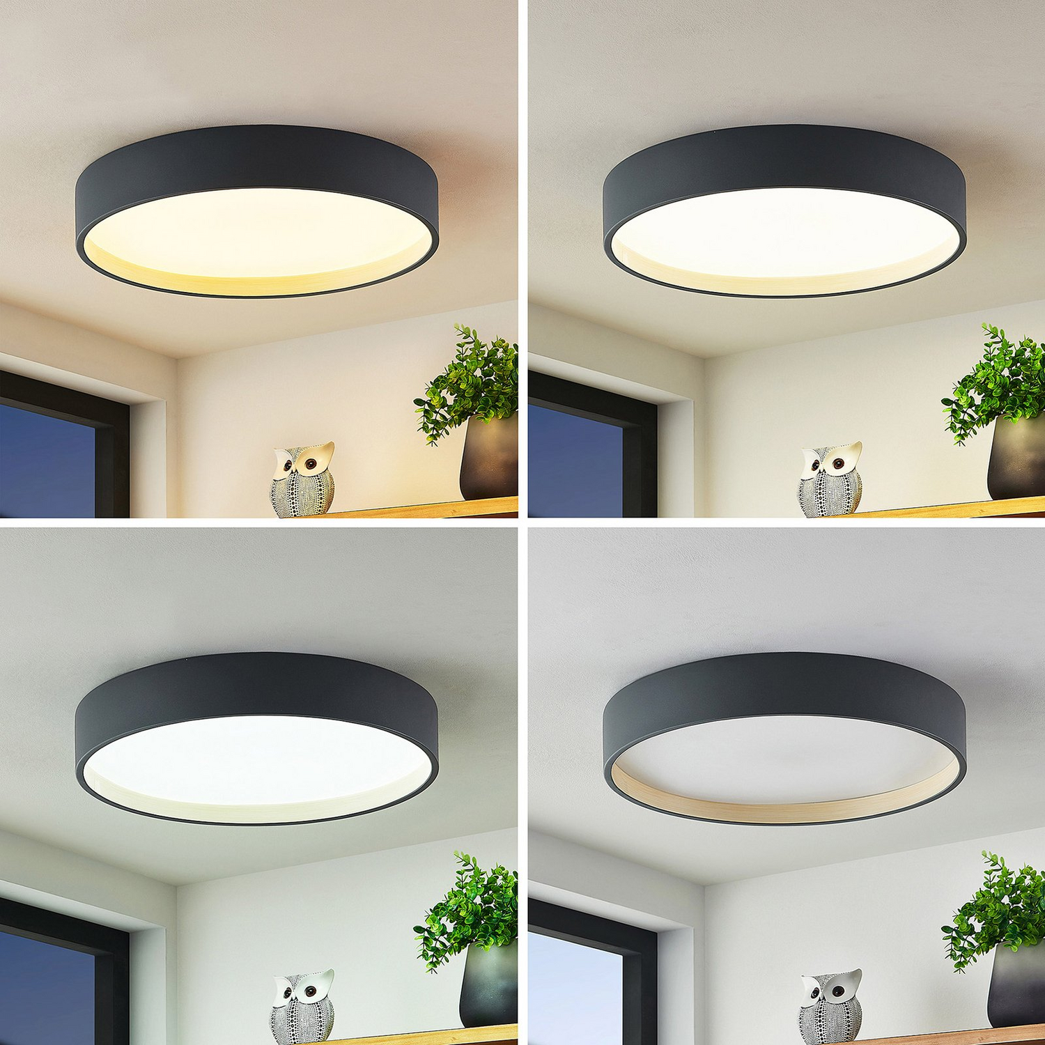 B-Ware Lindby Deckenleuchte Deckenlampe Led Rund Todor Anthrazit Holz Wohnzimmer F579