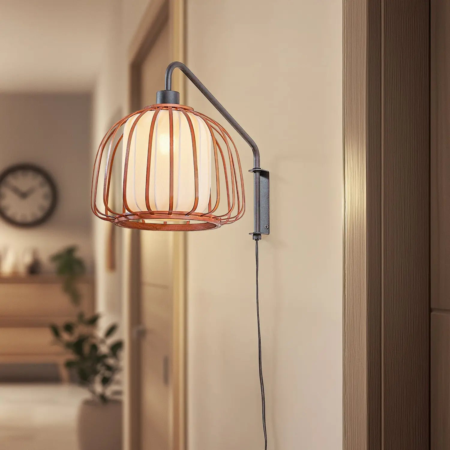 B-Ware Lindby Wandleuchte Wandlampe Davella Bambus Textil Schwarz Holz E14 Led ø 26 Cm - 4255830903458